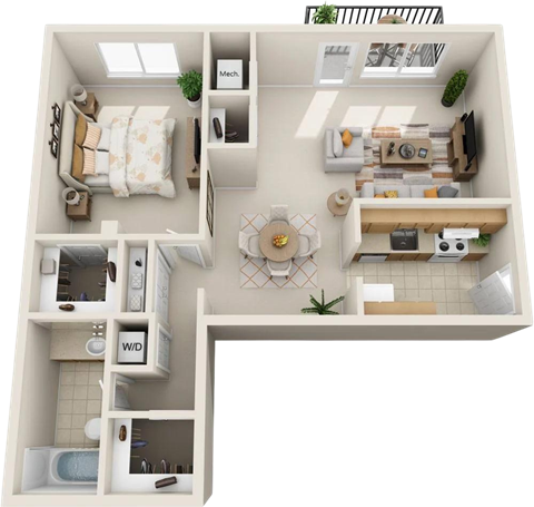a floor plan of a house with a bedroom and a living room